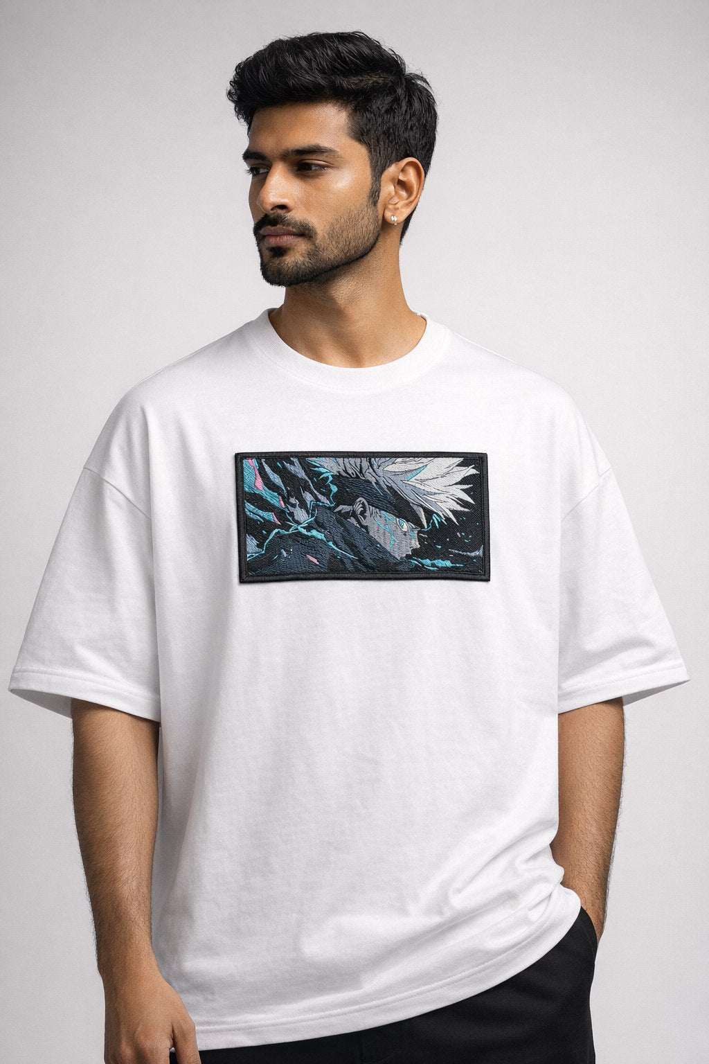 Grey Dragon Embroidery T-Shirt